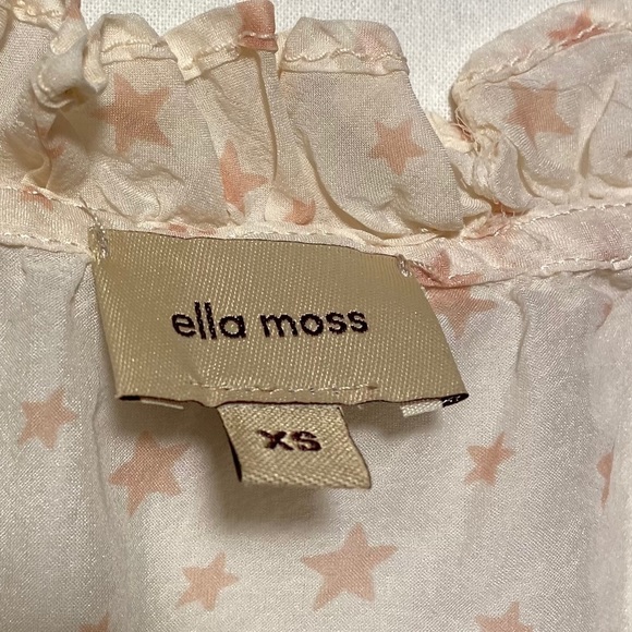Ella Moss Womens 100% Silk Long Sleeve Blouse XS Stars Ruffle Neck‎ Sheer - Picture 2 of 9